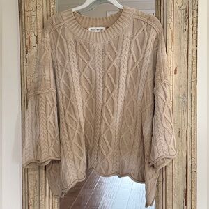 James & Joy Beige Cable-Knit Crewneck Sweater